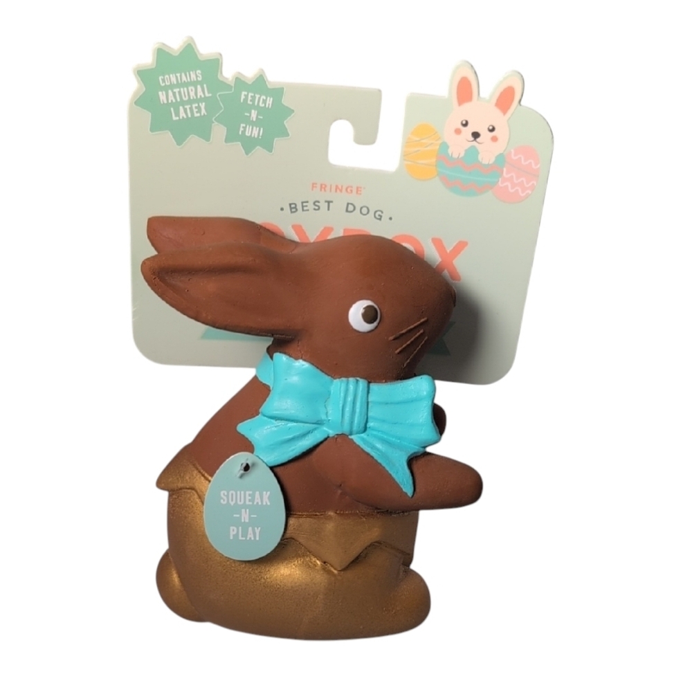 Fringe Best Dog Toy Box Squeak -N-Play Latex Chocolate Bunny Easter Toy